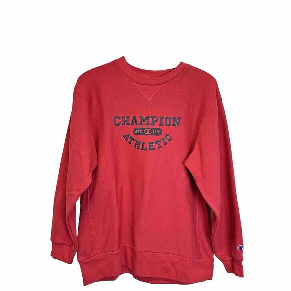 Vintage Champion Athletic Sweatshirt Red Large Men Embroidered‎ Logo Y2K Sweater - Picture 1 of 10
